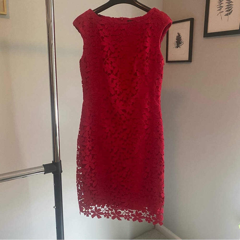 Ralph Lauren Red Lace Sheath Dress